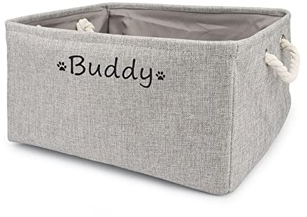 TONYFY Aufbewahrungsbox für Hundespielzeug, mit Personalisierbarem Namen des Haustieres, Behälter für die Organisation von Hundekleidung, Hunde katzen zubehör und Haustierbedarf (Pfote Grau)