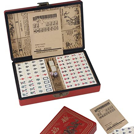 SYFUNLV Chinese Mahjong,Mini Mahjong Set,Klassisches Mahjong,mit Box Töte langweilige Zeit für Erwachsene,für Zuhause Reisen Mahjong-Set- Spiel im chinesischen Stil