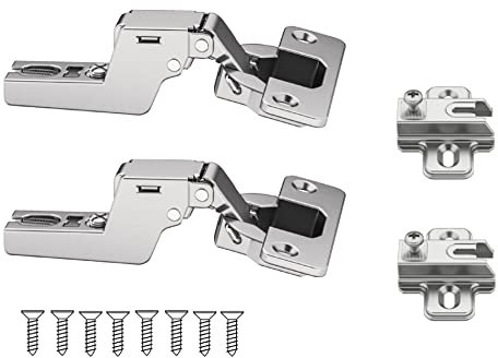 Kit 2 Cerniere più Base Regolabile e Viti - Cerniera per Ante Armadio, Cucina, Comodini e Cassettiere - Montaggio Facile e Veloce