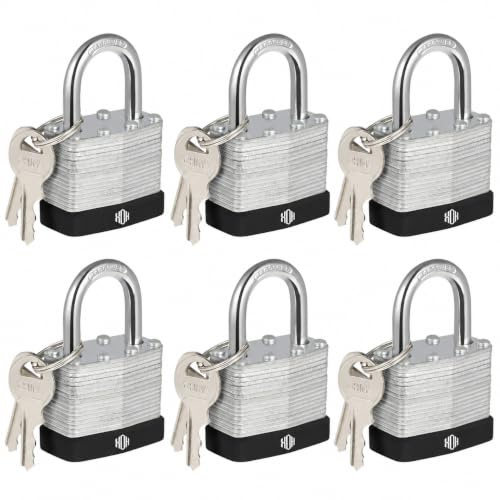 HOX Locks Vorhängeschlösser gleichschließend, mit 3 cm Bügel, 2,5–1,4 cm breiter Körper, Edelstahl-Bügel-Vorhängeschloss, Messingzylinder – für Haspenriegel, Schuppen, Zäune, Aufbewahrungsspinde, 6
