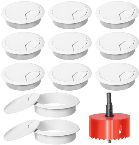 Swpeet 11Pcs weißer Schreibtisch-Kabel-Tülle-Schnur mit Lochsäge, aufgeräumte Kabel-Loch-Abdeckung Organizer, Schreibtisch-Draht-Kabel-Tüllen-Loch-Abdeckung, 1Pcs 2Inch bis 50mm Werkzeug-Lochsäge