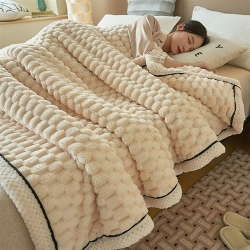 IPUDIS Weighted blanket，weighted blankets adult Large Fleece Blanket Throws for adults Sofas Soft Warm Throw Over Sofa Bed Blanket(Off-white,180 * 200cm)