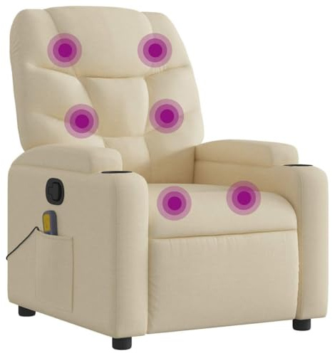 VidaXL Massagefåtölj gräddvit tyg