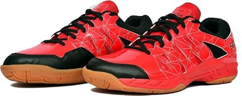 Quive Sega Lotus Badminton Tennis and Squash Shoes Non-Marking Anti-Slip and Breathable Trainers (Red, UK Footwear Size System, Adult, Men, Numeric, Medium, 7)