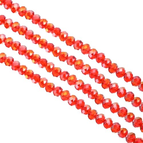 PATIKIL 8 mm Briolette Rondelle Glass Beads, 340Pcs/5Strands Small Round Faceted Crystal Bead for Jewelry Making Earrings Bracelets Necklaces Rings DIY, Red