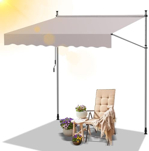 Daromigo Tenda da sole con morsetto per balcone, 400 x 120 cm, altezza regolabile, con manovella, resistente ai raggi UV, protezione solare, senza foratura, per balcone, giardino, beige