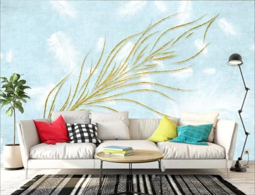 Fototapete Blumen 3D Tapeten 3D Effekt Wohnzimmer Schlafzimmer Vliestapete Einfache Ästhetische Handgemalte Goldene Feder Natur Grau Graffiti Steinoptik Kinder Tapeten