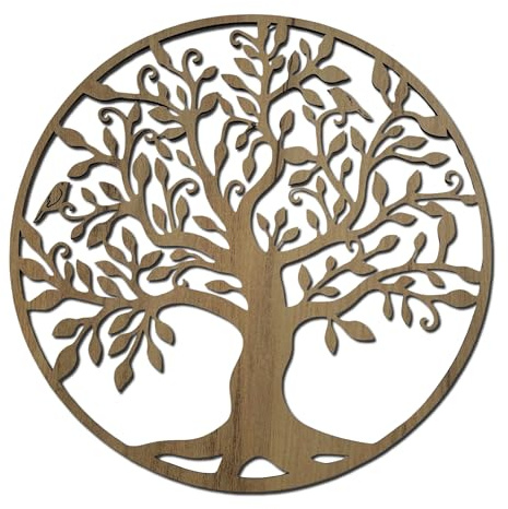 SENTOP HDF0206 Arbre de vie Image sculptée sur le mur en bois pour l'intérieur (chêne doré, 150 cm)