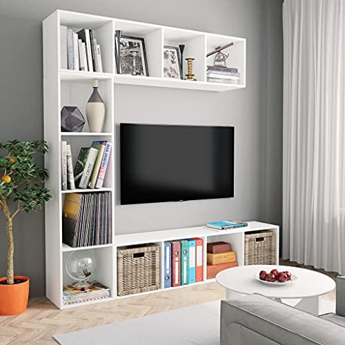 Rantry Set Mobili Libreria/Porta TV 3pz Bianco 180x30x180 cm, Mobile Porta TV Mobiletto Basso per TV per Tavolino da Salotto Industriale Supporto TV Soggiorno