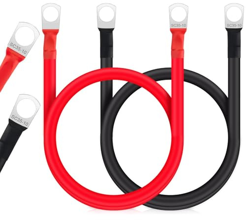 JULIK Batterikabel 35 mm 2 50 cm 2 AWG 2 stycken, 12 V 24 V bilbatterikabel, bilbatteri koppartråd kabel med SC-35 M10 ringklämmor för bil, husbil, lastbil