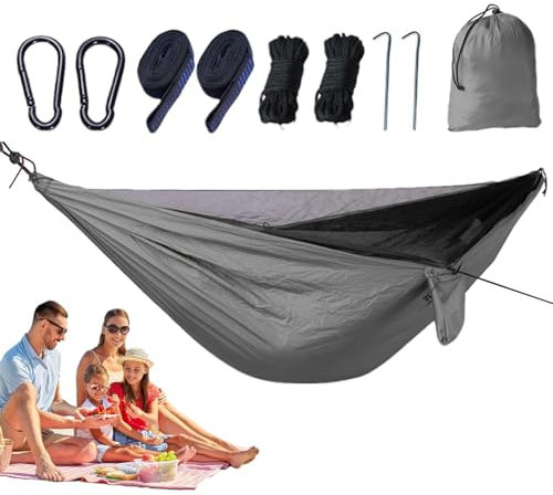 Fuuxtci Hamaca con mosquitera, hamaca de camping con mosquitera, hamaca de viaje transpirable, muy resistente, hamaca de paracaídas, lona de hamaca, hamaca plegable para