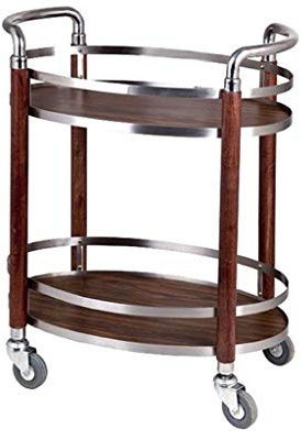 JFNHUTL Storage Cart Hotel Service Car,Stainless Steel Kitchen Storage Trolley,2-Tier Wooden Rolling Cart Serving Trolleys