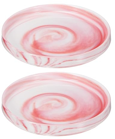 M METERXITY 2-Pack Ceramic Plant Saucer, 5.4 Inch OD Round Plant Saucers Flower Pot Saucers for Indoors/Outdoors Plant Pot, Ceramic Drain Tray [Marble Pink]