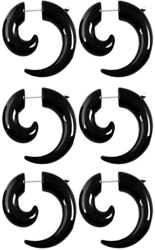Decentraland 3 Pairs 6 mm(2 G) Black Acrylic Swirl Spiral Tribal Fake Tapers Gauge Stretcher Gauges Expander Gage Stretching Kit Ear Tunnels Earrings Plugs Set Body Piercing Jewelry Women Men