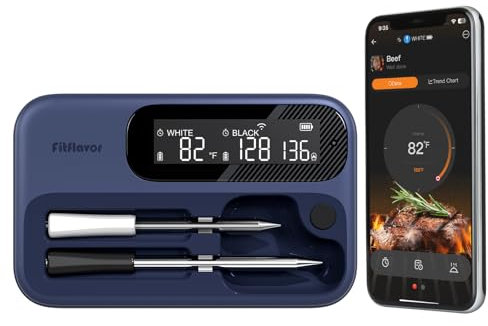 Wireless Meat Thermometer for Smoker, Fitflavor WiFi Meat Thermometer Bluetooth for Grill BBQ, Smart Digital Meat Probe for Food Cook Oven Grilling - Dual Probes, Rechargeable (FNT12-5)