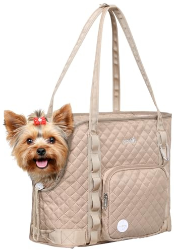 Pecute Bolsa de Transporte para Perros pequeños, 39*19*30cm, Caqui, Ideal para Visitas al Veterinario, Paseos y Viajes en Coche