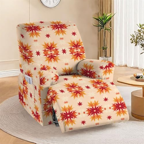 Hearda Stretchhusse für Relaxsessel,Blatt Drucken Sesselschoner für Relaxsessel 4-Teilig Sesselbezug Relaxsessel Bezug Stretch mit Tasche Bezug für Fernsehsessel, Recliner Chair Cover (Ahornblatt)