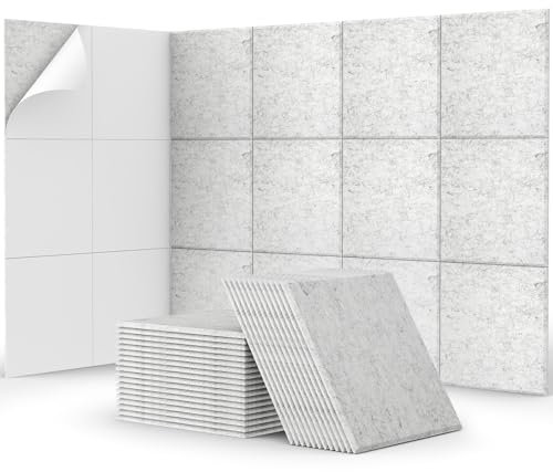 Quadratische Akustikplatten selbstklebend 48 Stücke., TONOR Schallabsorber Schallschutz mit Hochdichte Wandfliesen Schall Dämmung 30x26x0,9cm für Studio, Akustische Behandlung Wanddekoration Hellgrau