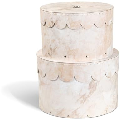 BIGSO WILMA 2er-Set runde Aufbewahrungsbox mit Deckel – Ordnungsbox mit Deckel für Kleidung, Spielzeug usw. – Dekorative runde Box aus Faserplatte und Papier – beige