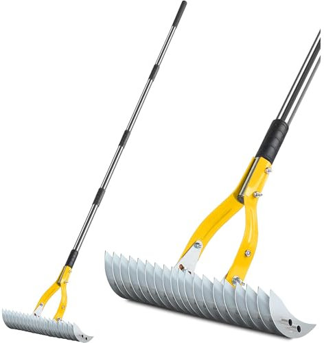 Niovrooro Thatch Rake,15 Lawn Dethatcher Rake,Dead Grass Remover,Manual Dethatching Rake with Adjustable Length Handle,Scarifier Rake,Thatching Rakes for Lawns Grass Loosening Soil