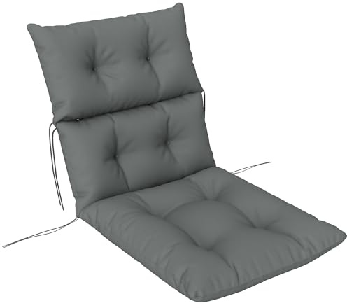 Outsunny Tufted Adirondack Chair Cushion, Thick Garden Seat Cushion Pad with Backrest, Rocking Chair Cushion with Ties for Outdoor and Indoor Use, Light Grey
