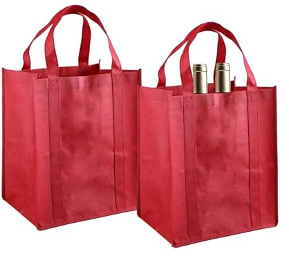Wine Bottle Bag, 2PCS Bottle Carrier, Bottles Bag 6 Compartments(Red)
