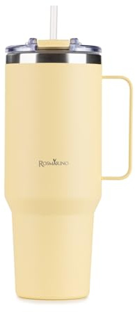 ROSMARINO Thermobecher XXL 1160ml Edelstahl Isolierbecher mit Strohhalm | Hält 11h Kalt & 7h Warm | Thermosflasche Auslaufsicher | BPA-frei | Kaffeebecher To Go