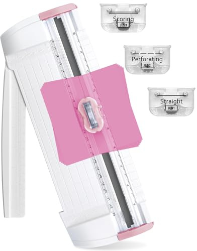 Meafeng, 3 en 1, Massicot, A5, Coupe Papier, Guillotine, pour Home, Verrouillage Automatique, avec Règle d'extension, pour Le Papier, Les Photos, Les Coupons et Les étiquettes (Rose)