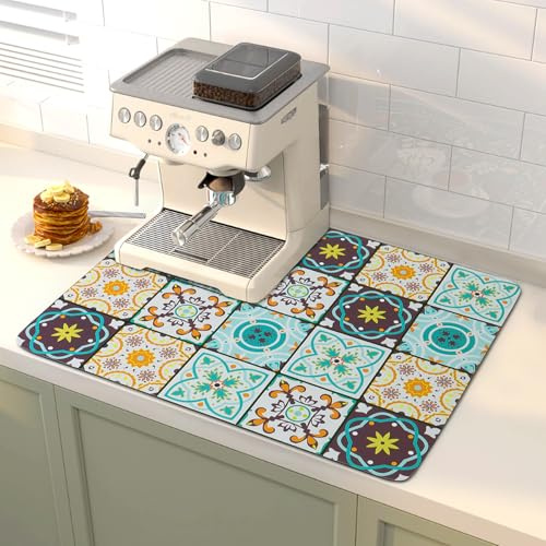 Weldomcor Kaffemaskin, droppmatta 50 x 40 cm, snabbtorkande droppmatta, servis med halkfri gummisula droppmatta, absorberande torrmatta, underlag för kaffebryggare, blå
