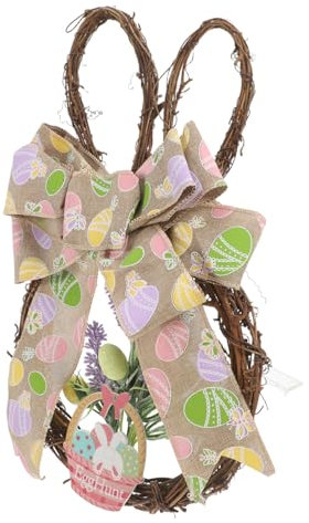 DECHOUS Künstlicher Kranz Für Frühlingsdeko Hasenkranz Mit Schleife Zum Aufhängen Künstlicher Blumenkranz Für Haustür Bauernhaus Frühling Sommer Zuhause Ornament Häschen