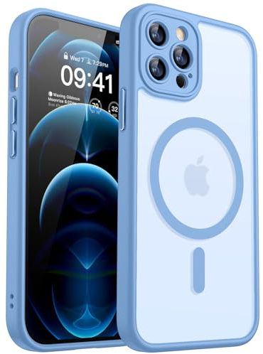 CANSHN für iPhone 12 Pro Hülle mit Kameraschutz, Himmelblau | Vollständiger Kameraschutz, kompatibel mit MagSafe, lichtdurchlässig, matt, militärischer Schutz, kratzfest, schmale Passform