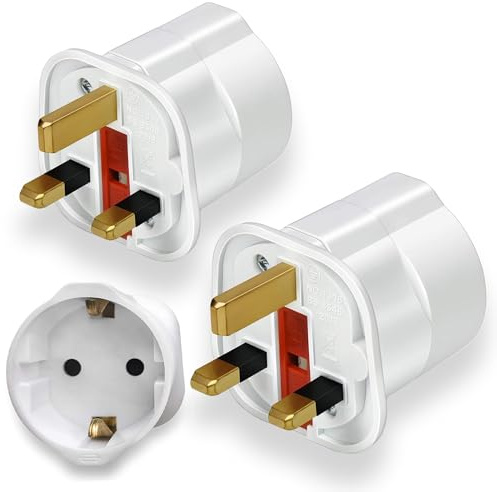 2 Pack European to UK Plug Adaptor, EU to UK Plug Adapter with 13A Fuse, European to uk plug Adapter 2 Pin Plug Adaptor to 3 Pin for Travel, Electronics & Devices (Not for Shavers or Toothbrushes)