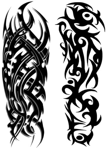 Yesallwas Full Arm Temporary Sleeve Tattoos For Women and Men, 2 sheets Black Tribal Full Arm Large Fake Tattoo Sleeve for Arm Shoulder leg Sexy Body Art Tattoos