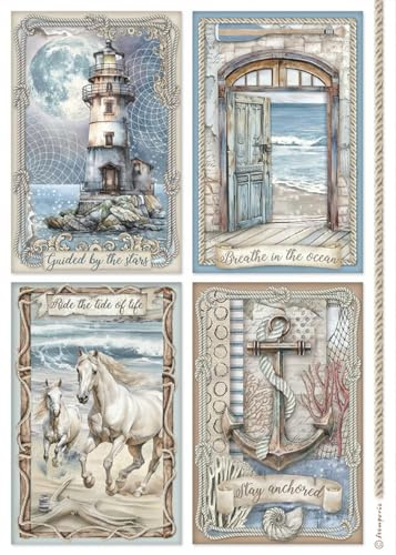 Stamperia A4 Rice Paper for Decoupage - Silent Sea - 4 Cards