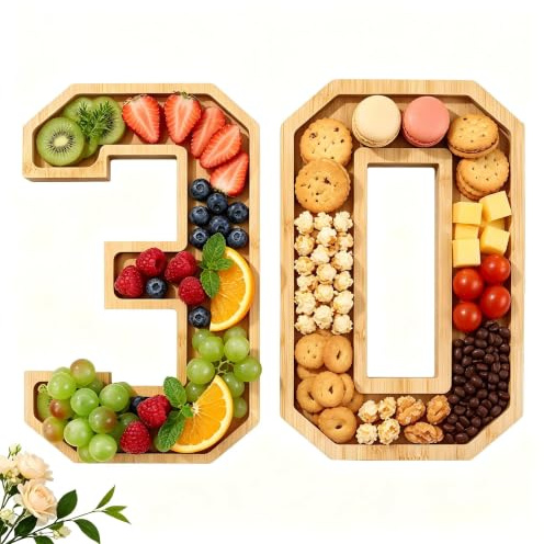 Wooden Anniversary Number Charcuterie Tray Serving Platter 30cm/12in (30) | 30th 40th 50th 60th Wood Charcuterie Boards for Anniversary Birthday Decoration Fillable Sweets Candy Box