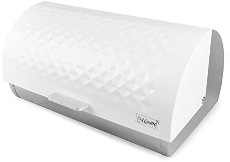 Maestro MR‑1676 Panera con tapa corredera de acero inoxidable, generosa panera, robusta para organizar la cocina con estilo, color blanco