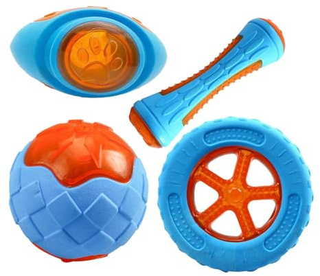 Giocattolo che squittisce, giocattolo per cani, palla per pneumatici, non tossico, con sonaglio integrato, flessibile, leggero, multi-forma, per pulire i denti, per piscina, spiaggia, laghi