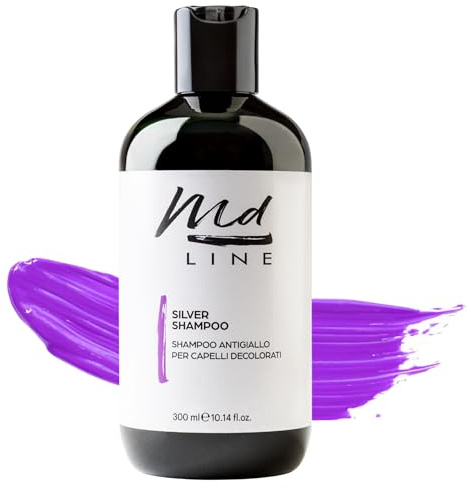 Md LINE Purpures Shampoo gegen Gelbfärbung, professionelles Angebot 1 Liter für weiße, graue und gebleichte Töne – Tönung für kaltes Blond – Shampoo Anti-Gelb für Herren und Damen, ohne Sls und Sles