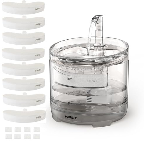 NPET Cat Water Fountain WF050TP 1.5L Automatic Pet Drinking Fountain with Replacement Faucet Kit - 8 Replacement Filters (No Adapter)