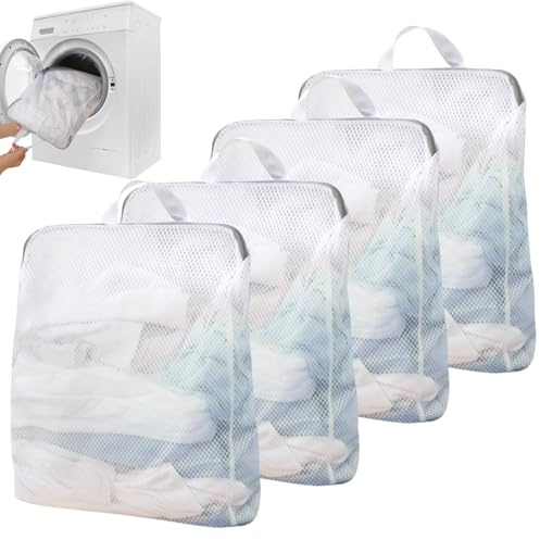 4 pezzi rete portabiancheria grande per lavatrice, 50 x 60 cm Sacchi per il Bucato con Manici, rete per bucato con chiusura lampo, Rete per Lavatrice Salvabucato Riutilizzabile, per Intimo, Vestiti