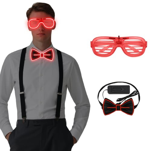 Alaoo Gafas LED Luminosas,2PCS Luminosa Pajarita, Gafas LED Parpadeantes con 3 Modos de Flash para Carnavales, Festivales de Música, Festividades, Bodas, Halloween y Despedidas de Soltera