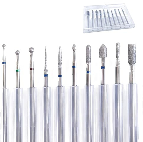 10 Piezas Fresas para Torno de Uñas de Carburo de Silicio, Set de Brocas Profesionales para Manicura y Pedicura, Accesorios para Limar, Pulir y Dar Forma a Uñas Naturales y Artificiales
