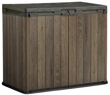 Keter Store It Out Darwin Walnuss Optik – 1100 L Gartenbox, Gerätebox, Aufbewahrungsbox – Holzoptik, wetterfest, abschließbar, Signature Collection