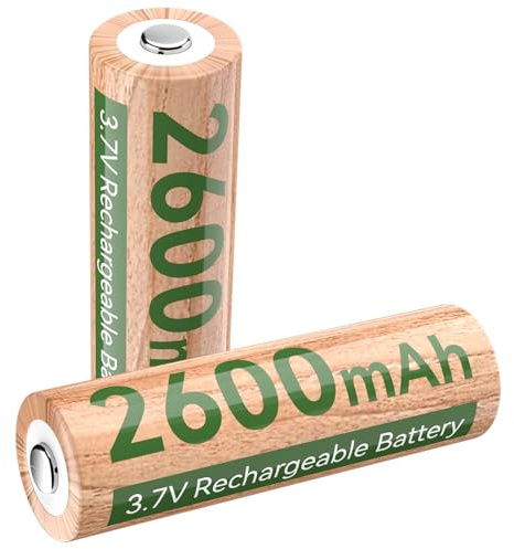2PCS Batterie Lithium-Ion Rechargeable 3,7 V 2600mAh – Batterie Finie avec Protection Intégrée, Bouton Supérieur pour Lampes Torches LED, Lampes Frontales, Jouets et Appareils Électroniques à Faible C