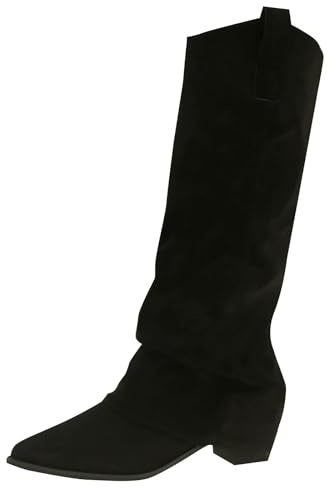 TDEOK Slouchy Stövlar dam med klack, Knee High Stövlar med spets vida stövlar för kvinnor vikbar över långa stövlar vinter nötningsbeständiga vinterstövlar varma damstövlar utomhus vindtäta