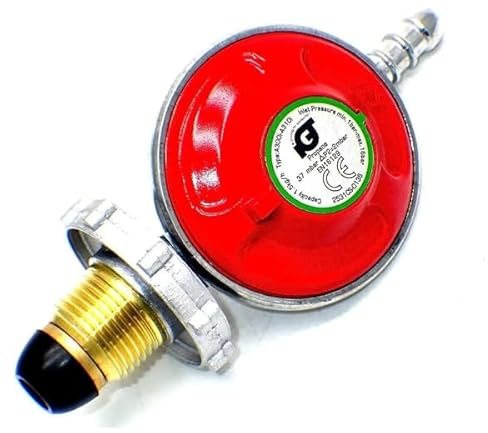 Regulador de gas propano de 37 mbar con volante | Conexión POL | Regulador de GLP de baja presión de 1,5 kg/h | Cola de manguera de 8 mm | Para barbacoas, calentadores de patio, estufas de camping y