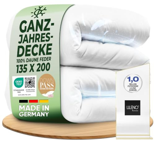 LILENO HOME Feder- und Daunendecke 135x200 Ganzjahresdecke - Flüsterleise, | Anschmiegsame & Wolkenweiche Federn Daunenbettdecke - Made in Germany, Oeko-Tex & 60°C Waschbar