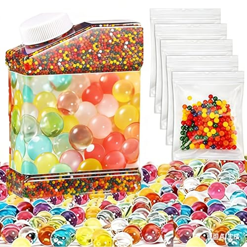 Wasserperlen, 15.000 Stück Wasserperlen in praktischer Flasche und 200 Riesenperlen , Harz Rund Wasserperlen XXL，Blumen, Wasserperlen Ungiftig, Water Beads für Heimwerker,Vase Füllstoff und Deko