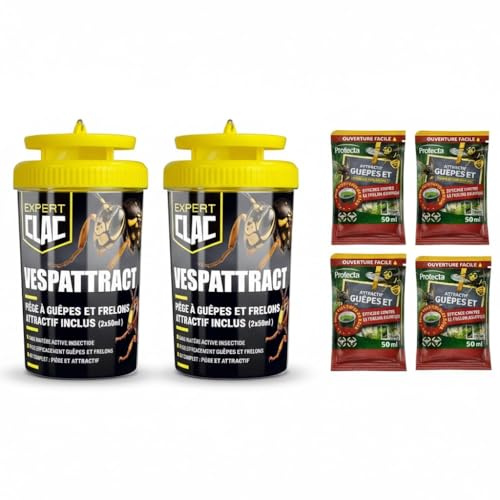 NUISIPRO Piège à Guêpes & Frelon Asiatique – 2 Pièges avec Attractif 4x50ML – Sans Insecticide – Action Durable Extérieur & Balcon