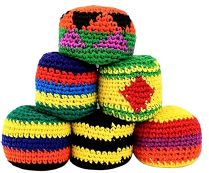 6 Pieces Knitted Footbag Sack,Handmade Colorful Dirt Bag for Kids,Crochet Footbag Balls,Kick Ball Sack - for Beach Game Play Outdoor Indoor Park College Camp Vacation